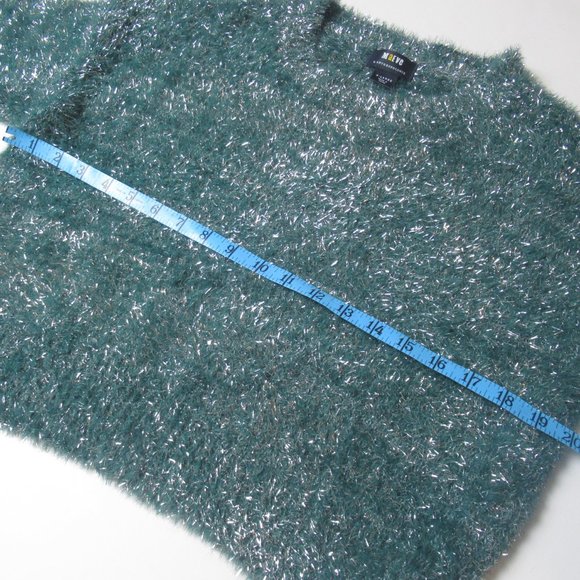 Anthropologie Maeve Tinsel Eyelash Sweater Blue Green Silver XL - Picture 6 of 11